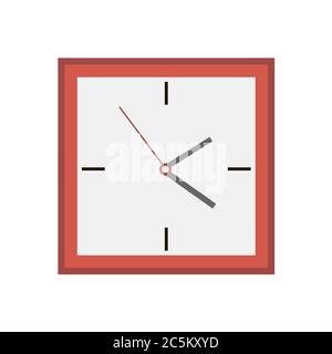 Square wall clock on white background. Vector illustration in trendy flat style. EPS 10 Stock Vector