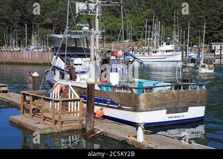 Boats in Noyo Harbor,Mendocino County,Fort Bragg,California,USA Stock Photo