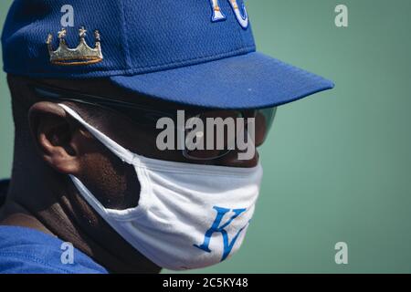 Kansas City Royals hitting coach George Brett talks with Alcides Escobar  (2) at batting practice before play against the Minnesota Twins on Tuesday,  June 4, 2013, at Kauffman Stadium in Kansas City