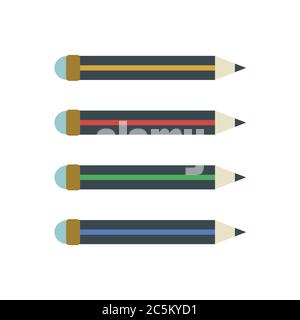 Pencils with eraser on white background. Vector illustration in trendy flat style. EPS 10 Stock Vector