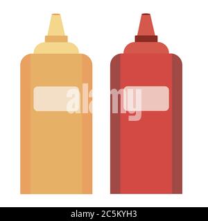 Bottles of Ketchup and Mustard on white background. Vector illustration in trendy flat style. EPS 10 Stock Vector