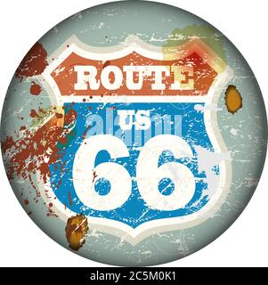 Route 66 sign,distressed grungy roadsign, retro style, vector  illustration Stock Vector