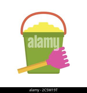 Sand bucket on white background. Vector illustration in trendy flat style. EPS 10 Stock Vector