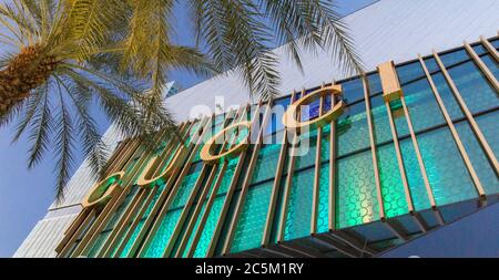 Las Vegas, Nevada, USA - Exterior of the Gucci Shop and emblem at Crystals on the Las Vegas Strip. Stock Photo