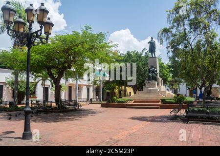 Parque Duarte, located in the very heart of the Colonial City right in front of the church of the Dominicans, in Santo Domingo, in the Dominican Repub Stock Photo
