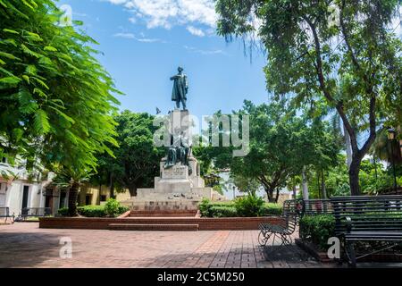 Parque Duarte, located in the very heart of the Colonial City right in front of the church of the Dominicans, in Santo Domingo, in the Dominican Repub Stock Photo