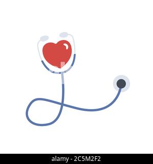 Stethoscope with heart shape on white background. Vector illustration in trendy flat style. EPS 10 Stock Vector