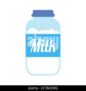 Closed traditional glass bottle of natural milk on white background. Vector illustration in trendy flat style. EPS 10. Stock Vector