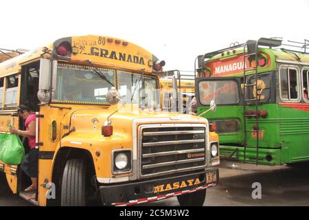 Buses at Masaya market, Nicaragua Stock Photo