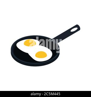 Fried egg on a pan on white background. Vector illustration. EPS 10. Stock Vector