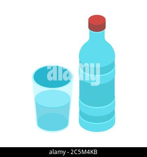 Plastic or glass water or soda bottle on white background. Vector illustration in trendy flat style. ESP 10. Stock Vector