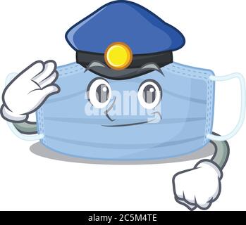 Police officer cartoon drawing of surgical mask wearing a blue hat Stock Vector