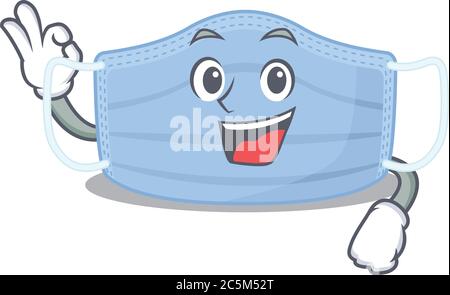 Surgical mask mascot design style showing Okay gesture finger Stock Vector