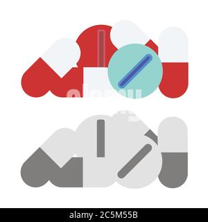 Pills and Drugson white background. Medical pill in trendy flat style isolated. Stock Vector