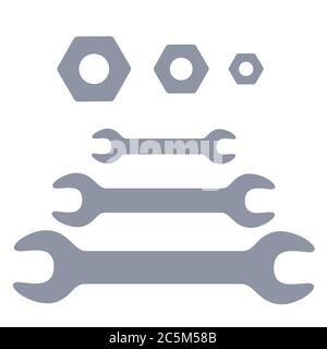 Wrench and Nut on white background. Vector illustration in trendy flat style. EPS 10 Stock Vector