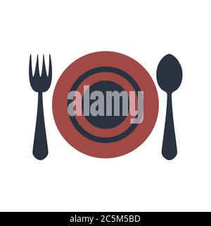 Plate, fork and knife on white background. Vector illustration in trendy flat style. EPS 10. Stock Vector
