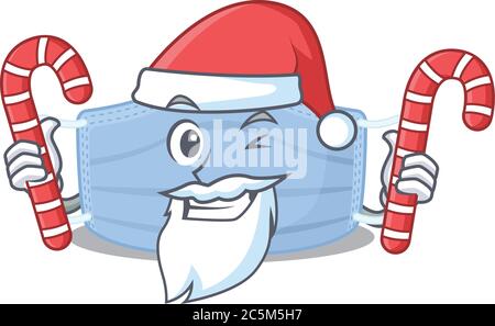Friendly surgical mask dressed in Santa Cartoon character with Christmas candies Stock Vector