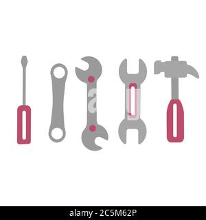 Tool kit for car on white background. Vector illustration. EPS 10. Stock Vector