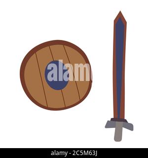 Shield and sword isolated on white background. Vector illustration. EPS 10. Stock Vector