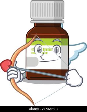 Antibiotic bottle in sweet romantic cupid cartoon drawing with arrow Stock Vector