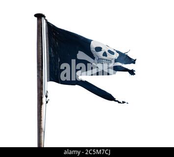 Jolly Roger pirate flag isolated on white Stock Photo