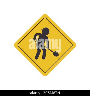 Road works sign, under construction on white background. Vector illustration in trendy flat style. EPS 10. Stock Vector