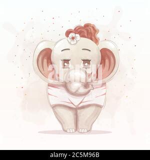 beautiful elephant with big eyes. vector hand drawn art style Stock Vector