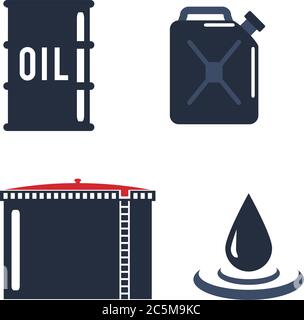 Motor oils blank jerrycan canister icon in flat style. Vector simple illustration of different canisters with engine oil isolated on white background. Stock Vector