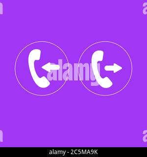 Incoming and outgoing call sign icon in trendy flat style isolated on purple background. For your web site design, logo, app, UI. Vector illustration. Stock Vector