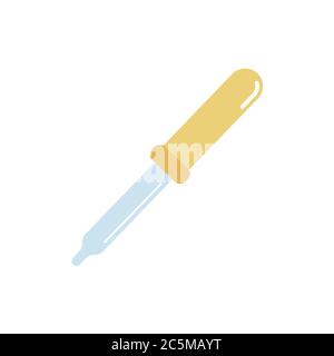 Pipette with a drop on white background. Element of medical, chemical laboratory. Vector illustration EPS 10. Stock Vector
