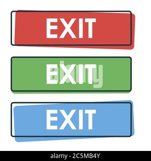 Emergency exit signs isolated on white background. Vector illustration. EPS 10. Stock Vector