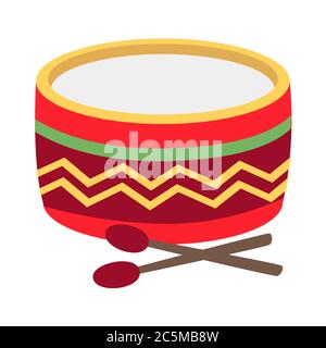 Drum and drum sticks on white background. Vector illustration in trendy flat style. ESP 10. Stock Vector