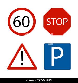 Road signs on white background. Vector illustration in trendy flat style. ESP 10. Stock Vector