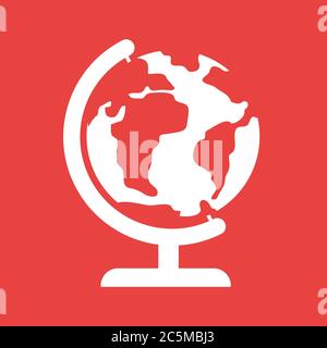 The globe icon. For websites and apps. Image on red background. Flat line vector illustration. Stock Vector