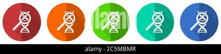 Dna, genetic research icon set, red, blue, green and orange flat design web buttons isolated on white background, vector illustration Stock Vector