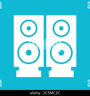 Stereo speaker icon. For websites and apps. Image on blue background. Flat line vector illustration. Stock Vector