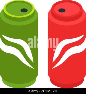 Soda in colored aluminum cans. Cold drinks sign. Vector illustration in cartoon style isolated on white background. Stock Vector