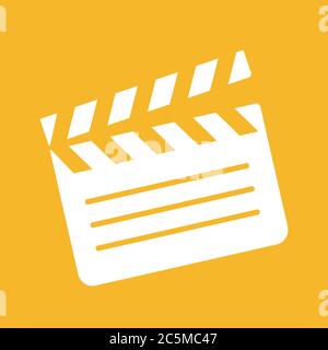 Clapper board icon. For websites and apps. Image on yellow background. Flat line vector illustration. Stock Vector