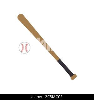 Baseball bat and ball on white background. American sport game championship. Vector illustration in trendy flat style. EPS 10. Stock Vector
