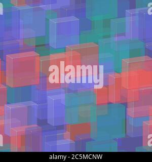 Transparent Green Blue Red Tiles Seamless Pattern, 3D Illustration Stock Vector