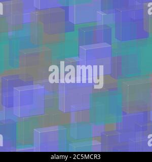 Transparent Green Blue Tiles Seamless Pattern, 3D Illustration Stock Vector