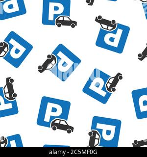 Car parking icon in flat style. Auto stand vector illustration on white isolated background. Road sign seamless pattern business concept. Stock Vector