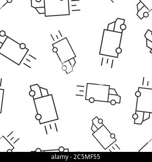 Truck icon in flat style. Auto delivery vector illustration on white isolated background. Lorry automobile seamless pattern business concept. Stock Vector