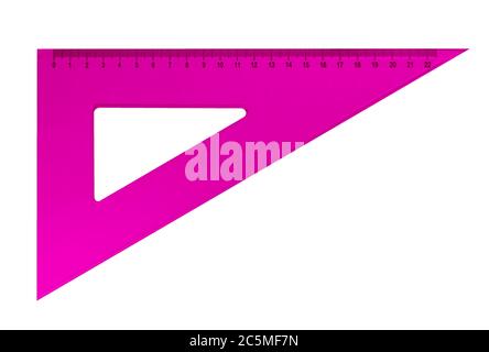Pink plastic triangular ruler isolated on white background. Clipping Path included. Stock Photo