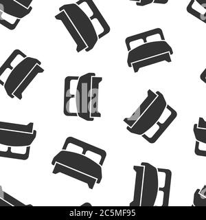 Bed icon in flat style. Bedroom sign vector illustration on white isolated background. Bedstead seamless pattern business concept. Stock Vector