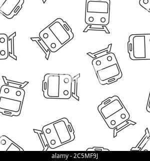 Metro icon in flat style. Train subway vector illustration on white isolated background. Railroad cargo seamless pattern business concept. Stock Vector