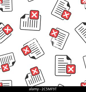 Document error icon in flat style. Broken report vector illustration on white isolated background. Damaged seamless pattern business concept. Stock Vector