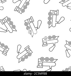 Metro icon in flat style. Train subway vector illustration on white isolated background. Railroad cargo seamless pattern business concept. Stock Vector