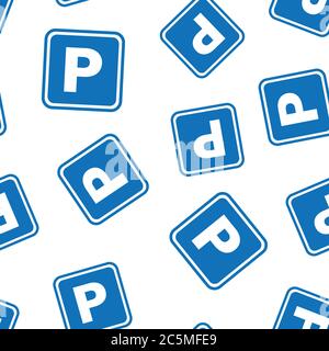 Car parking icon in flat style. Auto stand vector illustration on white isolated background. Road sign seamless pattern business concept. Stock Vector