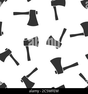Axe icon in flat style. Lumberjack vector illustration on white isolated background. Blade seamless pattern business concept. Stock Vector